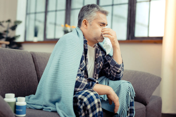 Unhappy ill mature man fighting his disease - Photo, Image