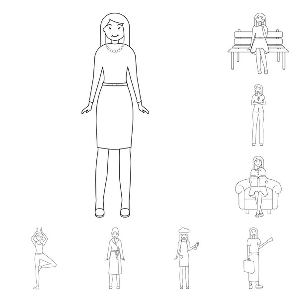 Vector illustration of posture and mood icon. Collection of posture and female vector icon for stock. - Vektor, kép