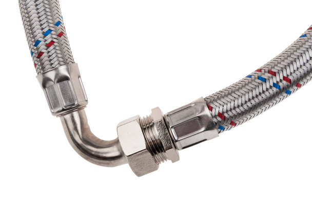 flexible metal braided hose isolated - Photo, Image