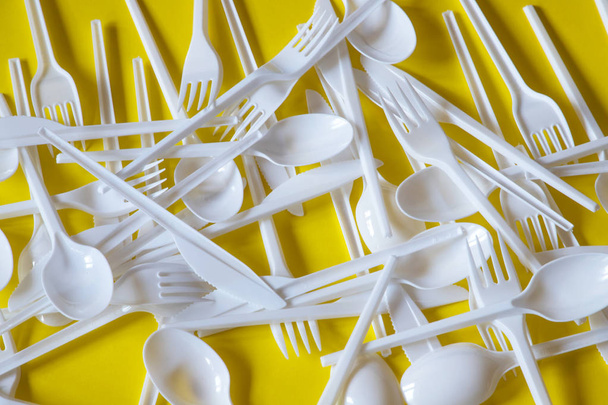 Plastic disposable cutlery, forbidden in European Union. - Fotó, kép