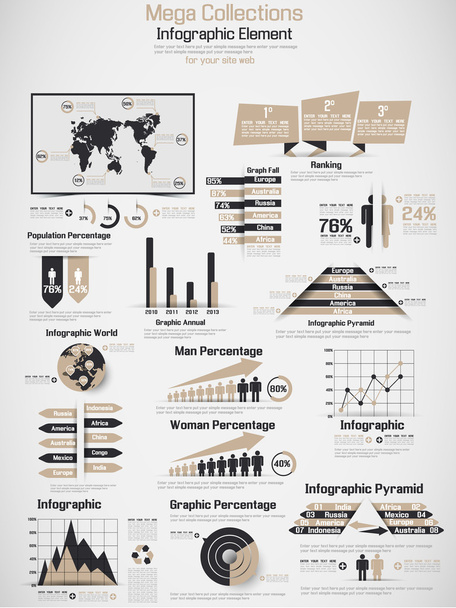 Retro Infographic demográfiai World megjelenítése elemek barna - Vektor, kép