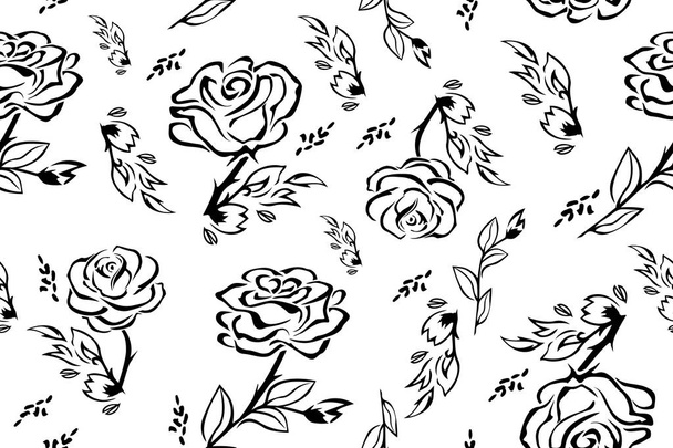 Rose pattern. Floral wedding seamless background. Flowers on white background. - Vector, imagen