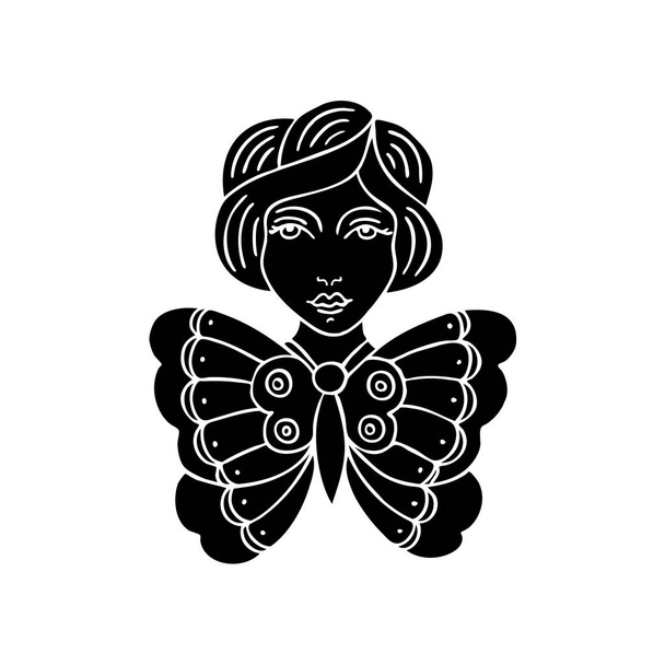 Девушка бабочка иллюстрация традиционная вспышка татуировки
 - Вектор,изображение