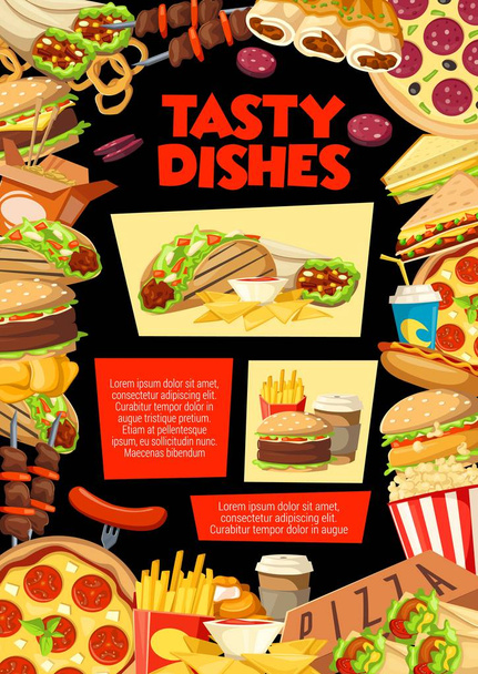 Fast food burgers, sandwiches snacks and desserts - Vector, Image