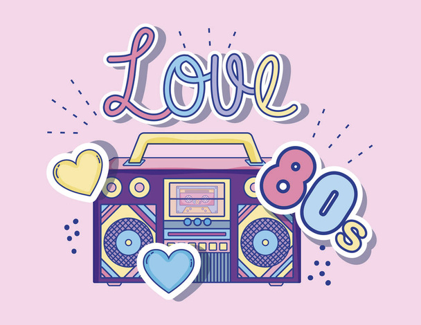 80s seviyorum çizgi film radyo stereo, kalpleri vektör çizim grafik tasarım - Vektör, Görsel