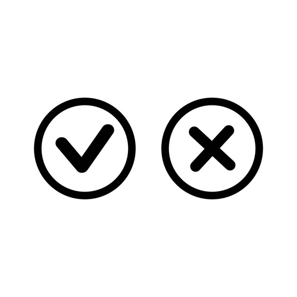 チェックマーク-チェック, X またはアプリやウェブサイトのための拒否ラインアートの色のアイコンを承認. - ベクター画像