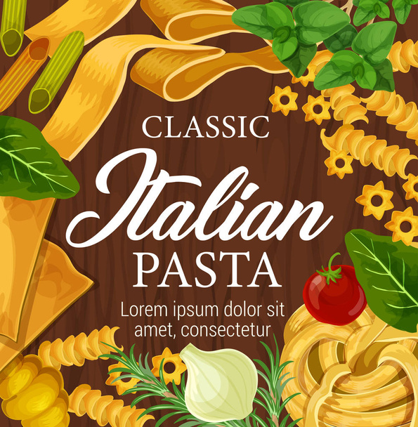 Italialainen kotitekoinen pasta nuudelit ja mausteet menu
 - Vektori, kuva