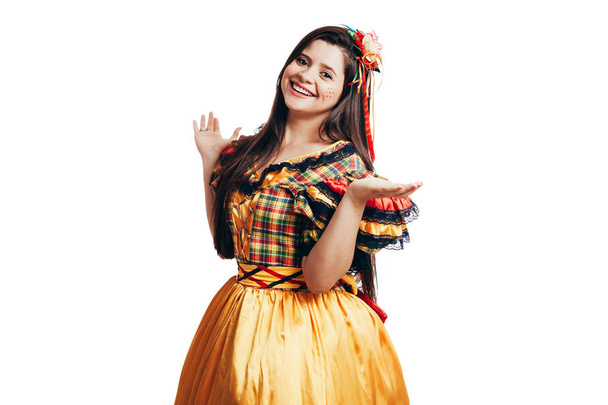 Brazilian woman wearing typical clothes for the Festa Junina - J - Photo, image