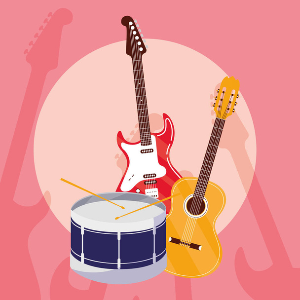 guitar electric and acoustic instruments - Vector, Image
