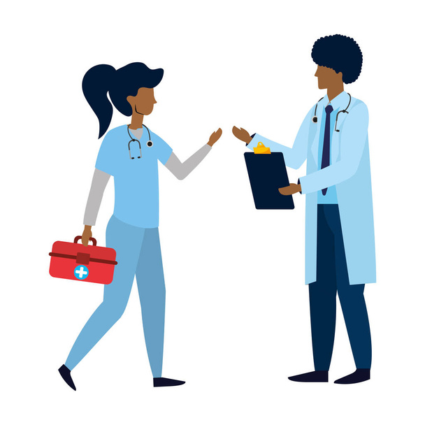 gezondheidszorg artsen vrouw en man cartoon vector illustratie grafisch ontwerp - Vector, afbeelding