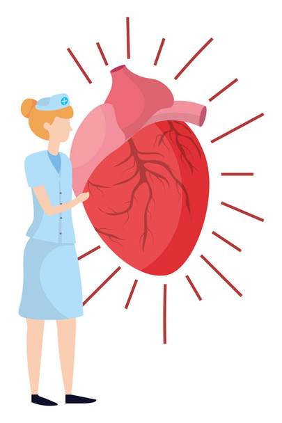 médico médico de saúde mulher com ícone do coração desenho animado vetor ilustração design gráfico
 - Vetor, Imagem