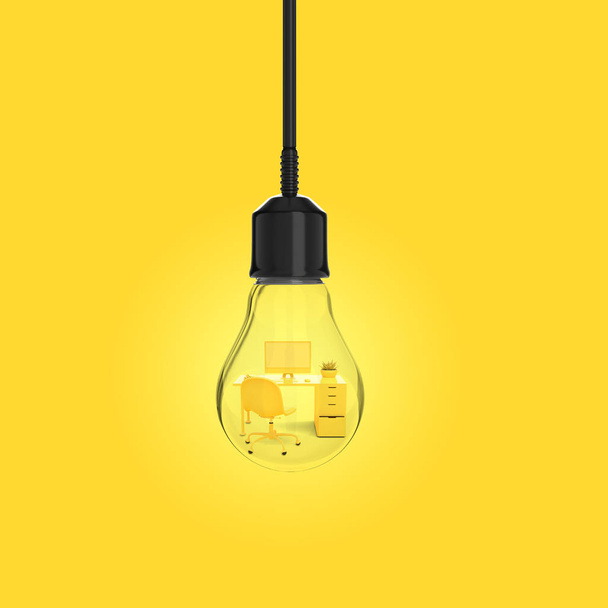 Minimal idea concept. work desk in light bulb. - Photo, Image