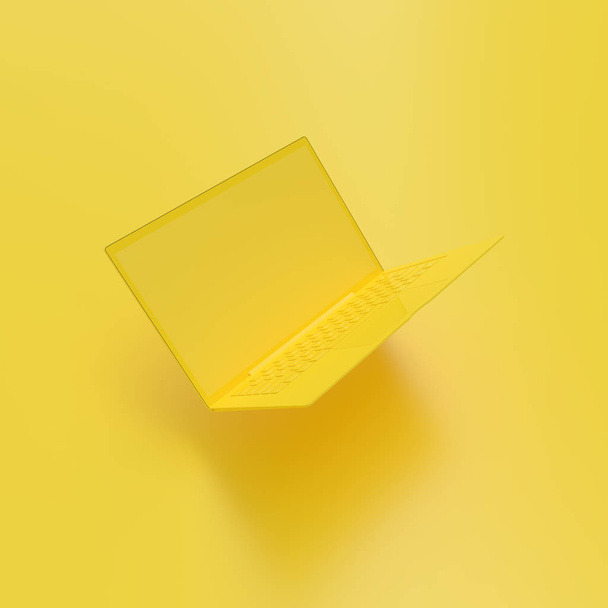 Laptop background with blank screen yellow color  - Φωτογραφία, εικόνα