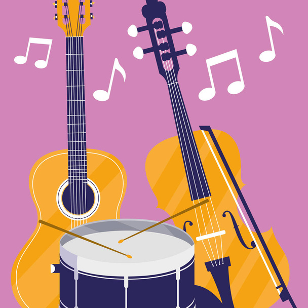 guitar and fiddle instruments musical - Vector, Image