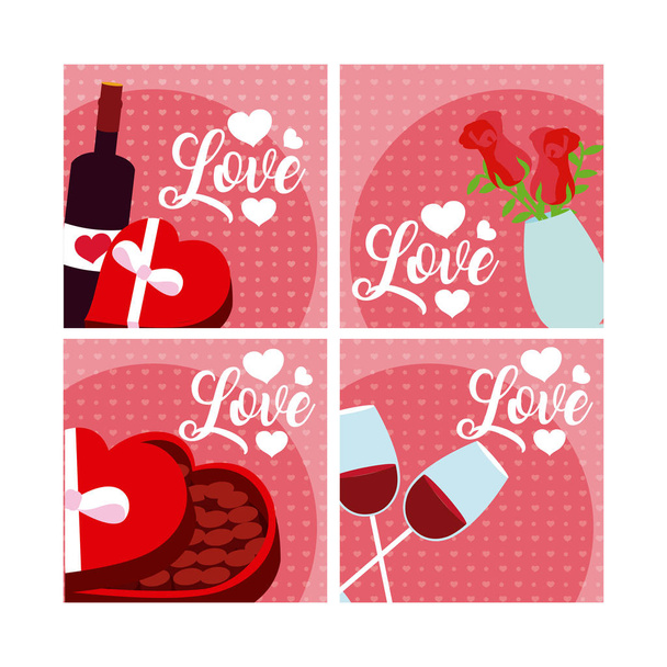 Set of love cards cartoons collection vector illustration graphic design - Vector, Image