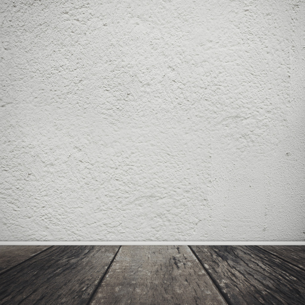 White wall with wooden floor. Vintage background - Valokuva, kuva