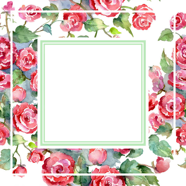 rote Rose Blumenstrauß botanische Blumen. Aquarell Hintergrundillustration Set. Rahmen Rand Ornament Quadrat. - Foto, Bild