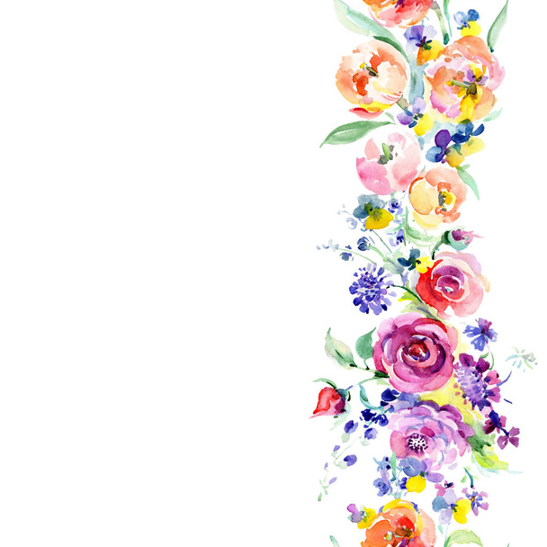 Roze roos boeket bloemen botanische bloemen. Aquarel achtergrond afbeelding instellen. Naadloze achtergrondpatroon. - Foto, afbeelding