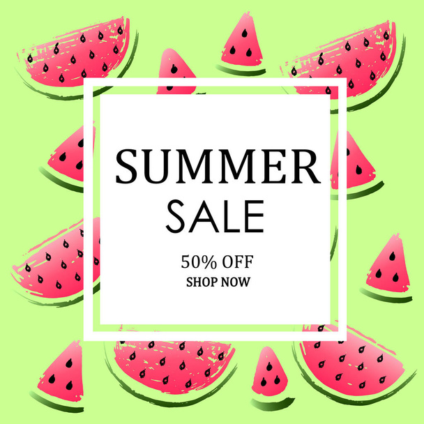 Abstract Summer Sale Background with Watermelon. - Vector, afbeelding
