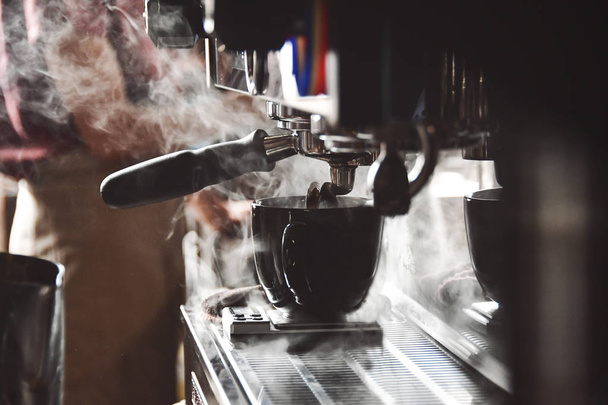 coffee machine making coffee in cafe - 写真・画像