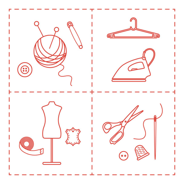 Ilustração com ferramentas e acessórios para costura
 - Vetor, Imagem