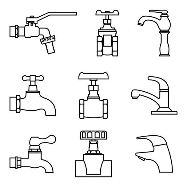 Set di icone valvola e rubinetto. Illustrazione vettoriale a linea sottile
 - Vettoriali, immagini