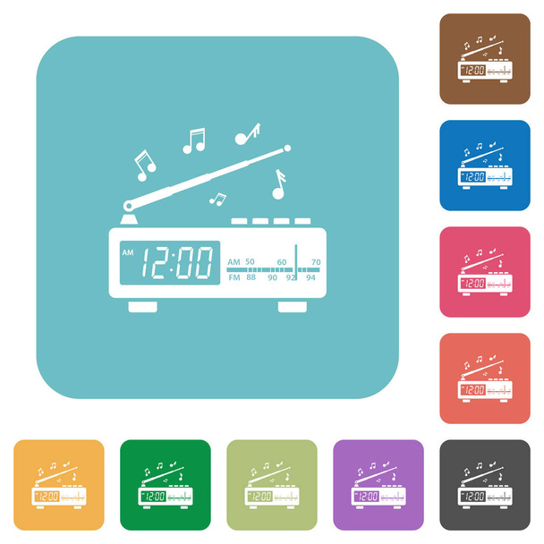 Vintage radio clock with music rounded square flat icons - Vector, Imagen
