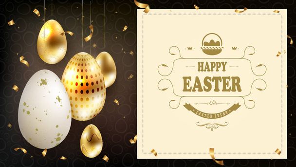 Easter composition with eggs on pendants and a square frame with stitched braid, - Vector, Image