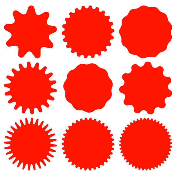Set de rojo retro blSet de rojo retro en blanco starburst, insignias sunburst. Ilustración vectorial. Estallido estelar, insignias de explosión solar. Ilustración vectorial
. - Vector, imagen