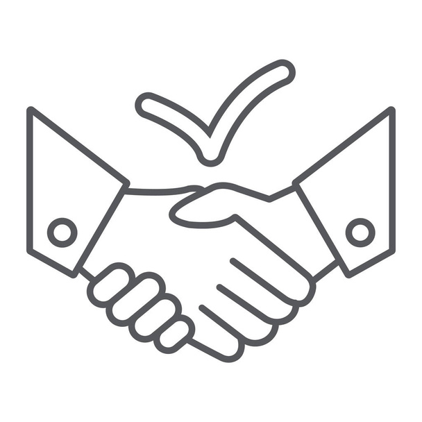 Deal dünne Linie Symbol, Vereinbarung und Partnerschaft, Handshake-Zeichen, Vektorgrafik, ein lineares Muster auf weißem Hintergrund. - Vektor, Bild