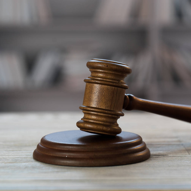 Huge judge's wooden gavel on blurred background - Foto, immagini