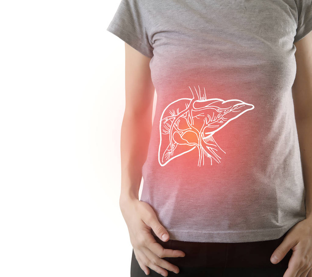 Digital composite of highlighted painful  liver of woman - Fotó, kép