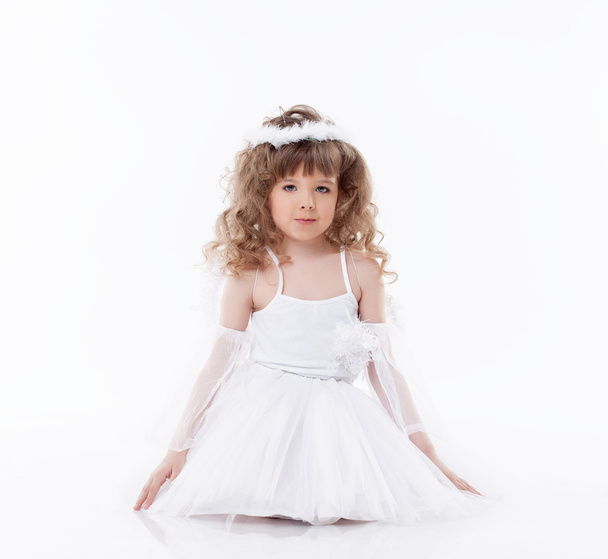 Image of cute little angel isolated on white - Fotó, kép