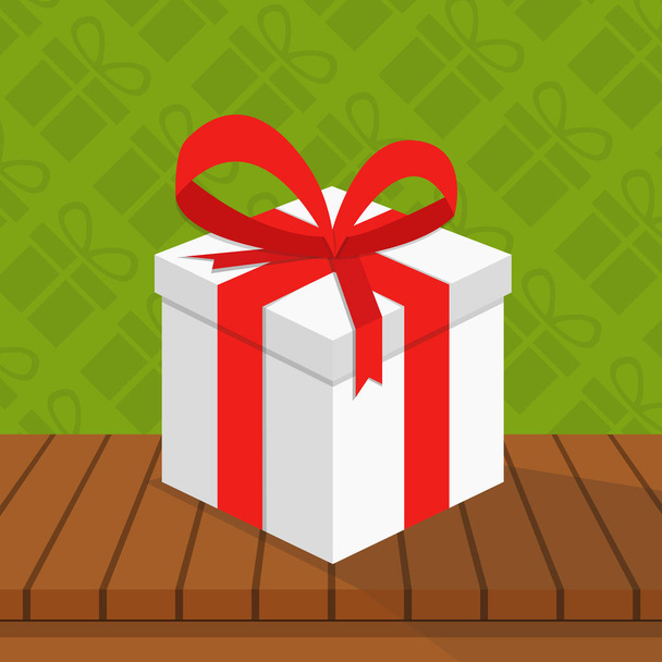 Gift box on table. Flat vector illustration over green background - Vector, Image