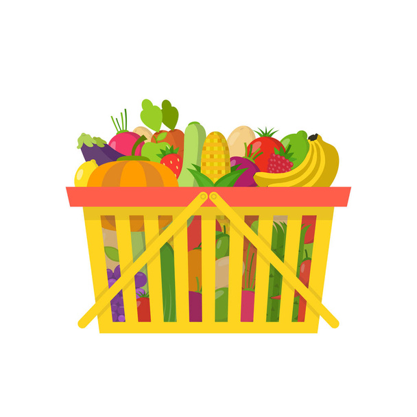 vector illustration of food in yellow basket - Vector, Image