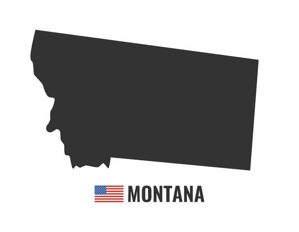 Χάρτης Μοντάνα που απομονώνονται σε λευκό φόντο σιλουέτα. Ηνωμένες Πολιτείες Μοντάνα μέλος. Αμερικανική σημαία. Εικονογράφηση διάνυσμα - Διάνυσμα, εικόνα