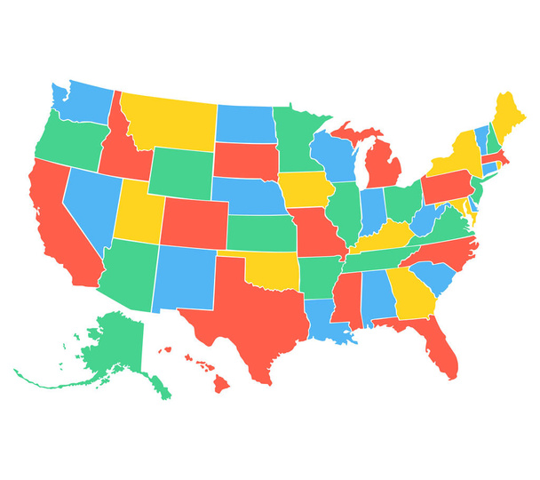 Barevná politická mapa USA, vektorová ilustrace Spojených států amerických - Vektor, obrázek