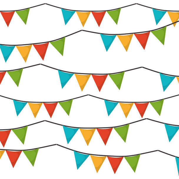 fondo blanco con conjunto de festones de colores en forma de triángulo
 - Vector, Imagen