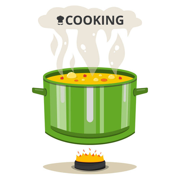 フライパンの沸騰スープのベクトルイラスト  - ベクター画像