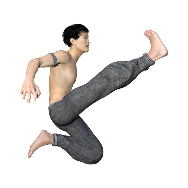 3D Rendering Asian Man on White - 写真・画像