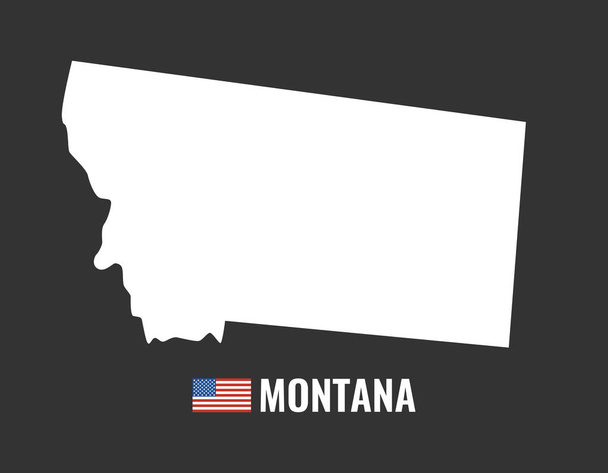 Χάρτης Μοντάνα απομονώνονται σε μαύρο φόντο σιλουέτα. Ηνωμένες Πολιτείες Μοντάνα μέλος. Αμερικανική σημαία. Εικονογράφηση διάνυσμα - Διάνυσμα, εικόνα