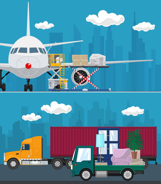 航空貨物輸送サービスのセット - ベクター画像