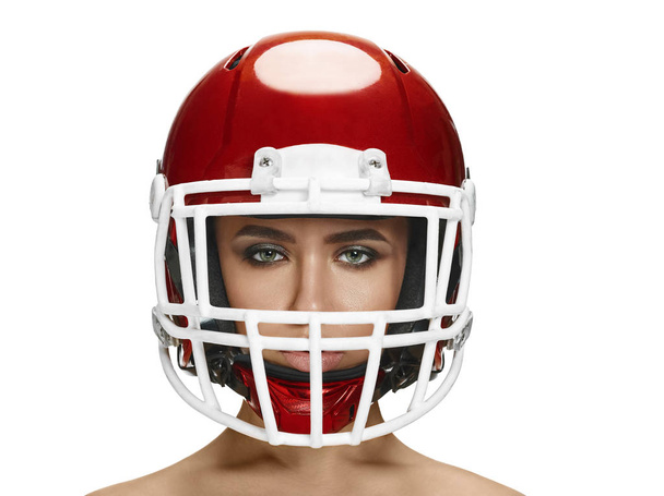 american football theme woman helmet - 写真・画像