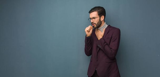 Business modern man coughing, sick due a virus or infection - Photo, Image