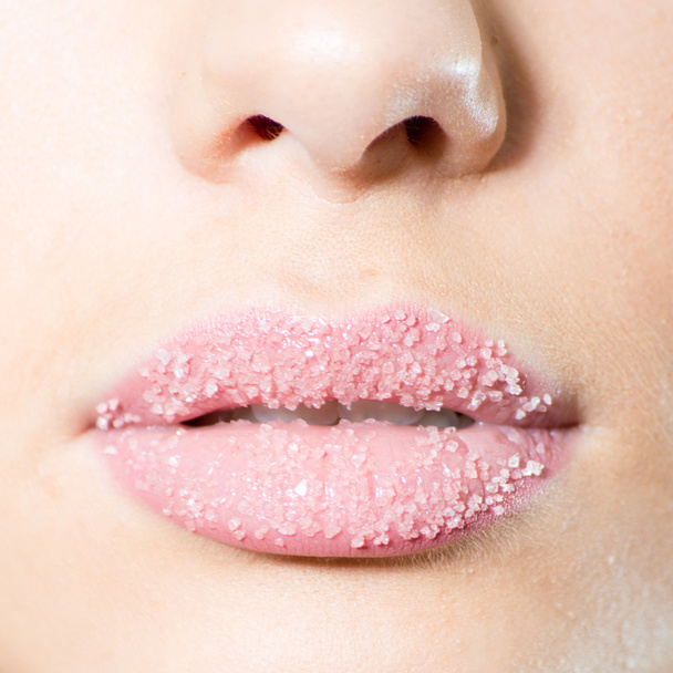 Closeup on female sweet candy sugar lips kiss - Photo, Image