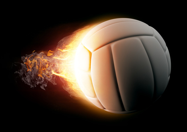Voleibol en fuego sobre fondo negro
 - Foto, imagen