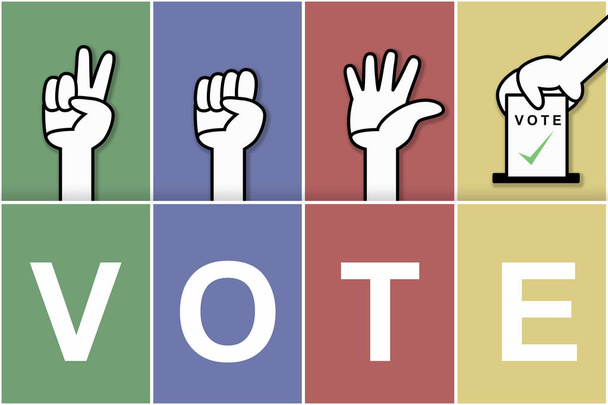 Voting illustrations with colorful graphics, holding hands and p - Photo, Image