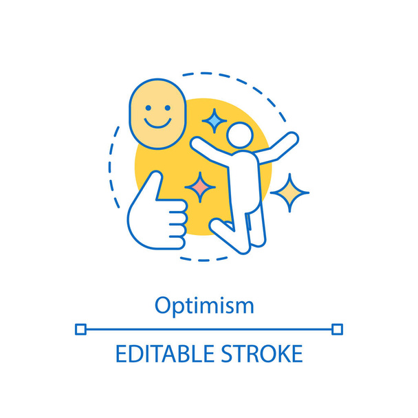 Optimizmus koncepció ikonra. Jó hangulatban. Élvezem az életet. Reményt és bizalmat. Boldogság, szórakoztató ötlet vékony vonal szemlélteti. Vektor elszigetelt vázlatos rajza. Szerkeszthető stroke - Vektor, kép