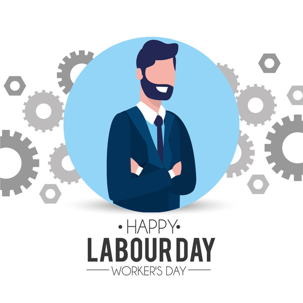 professional businessman with gear to labour day - Vector, Image