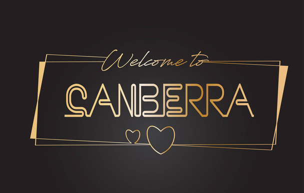 Canberra Bienvenido al texto dorado Neon Lettering Typography Vector
 - Vector, imagen